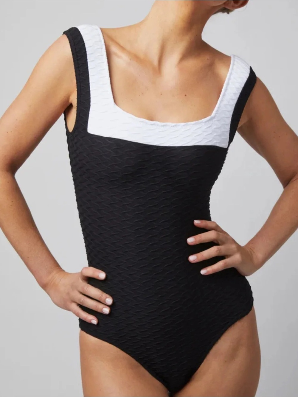 NWOT Paula Swordfish Wave Textured Square-Neck One-Piece